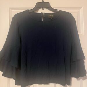 W5 Navy Layered Ruffle Sleeve Blouse